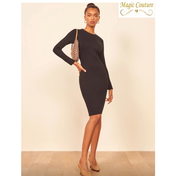 Reformation Dresses & Skirts - NWOT Reformation Wednesday Black Ribbed Knit Dress🖤🖤🖤